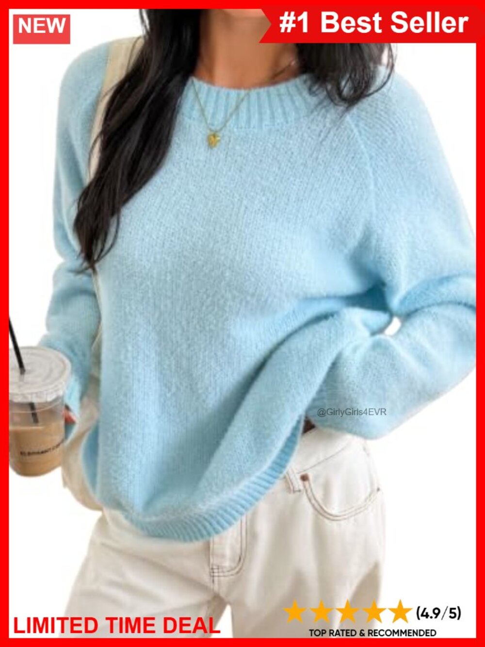 Fuzzy Knit Crewneck Long Sleeve Slouchy Pullover Sweater